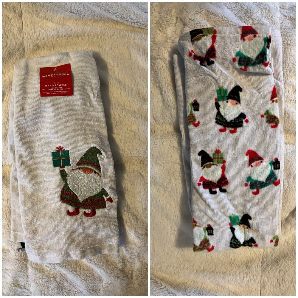 Target Christmas Hand Towels Gnome Wondershop 2 Pack 100% Cotton New